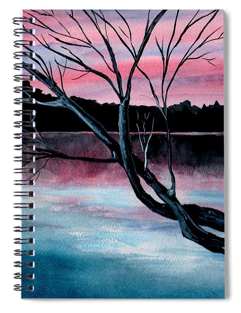Landscape Spiral Notebook featuring the painting Dusk Lake Arrowhead Maine by Brenda Owen