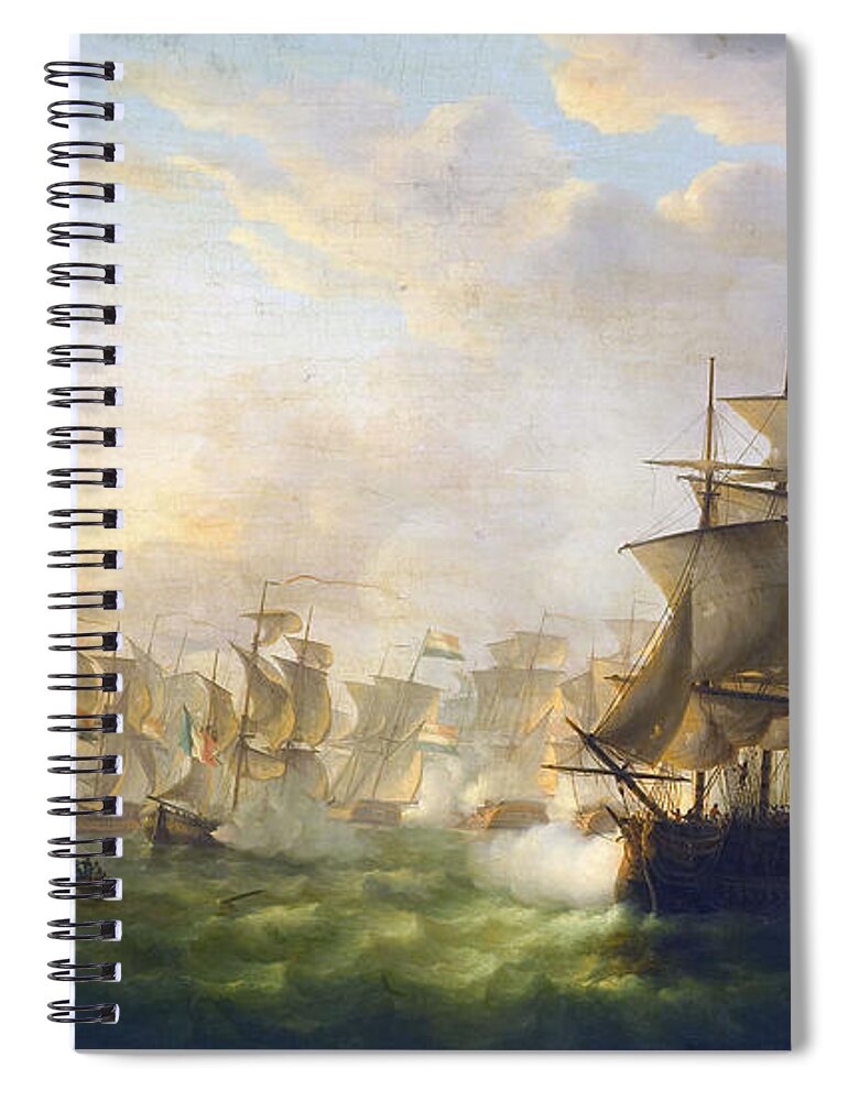 Dutch And English Fleets Spiral Notebook featuring the painting Dutch and English Fleets by Martinus Schouman