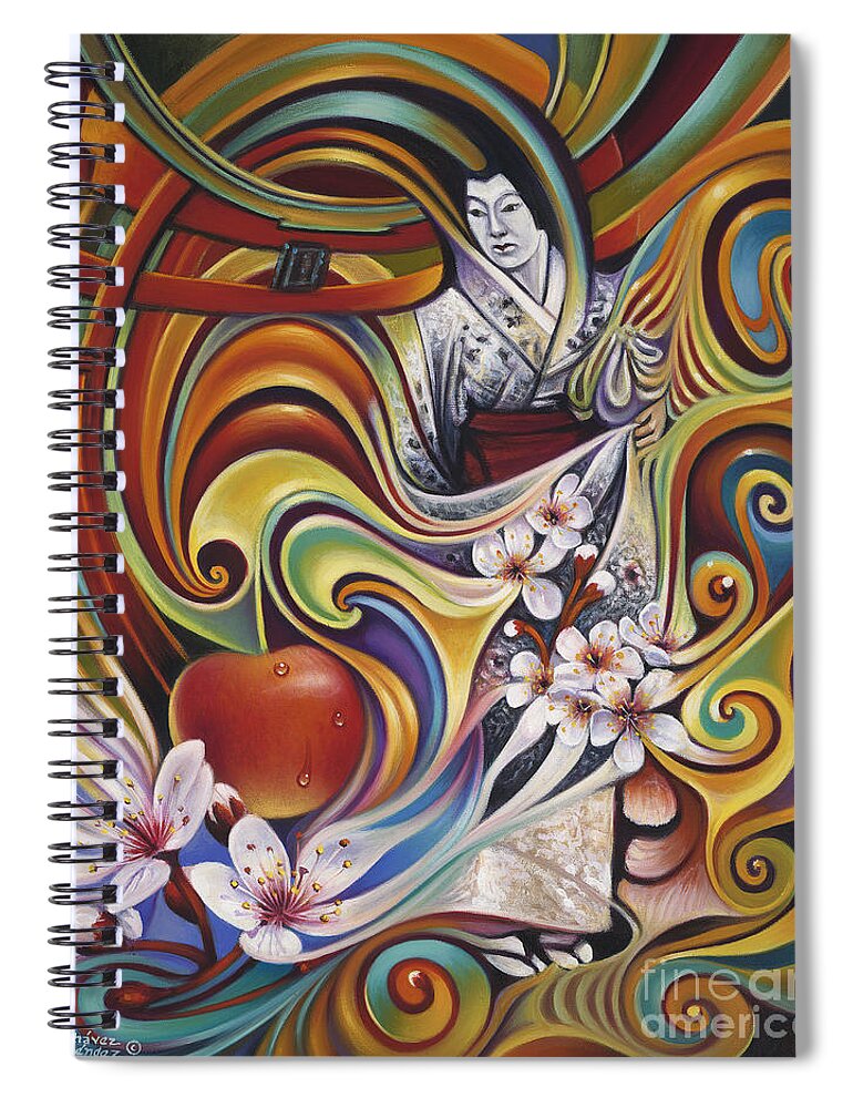 Cherry-blossoms Spiral Notebook featuring the painting Dynamic Blossoms by Ricardo Chavez-Mendez