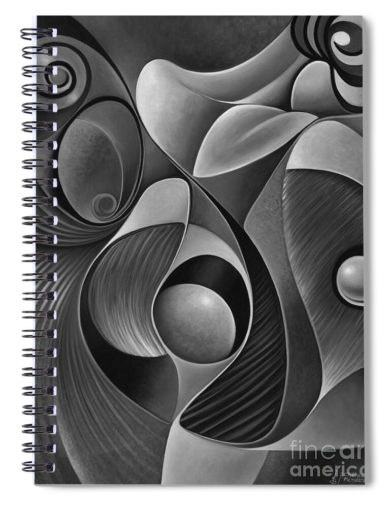 Female Spiral Notebook featuring the painting Dynamic Series 22-Black and White by Ricardo Chavez-Mendez