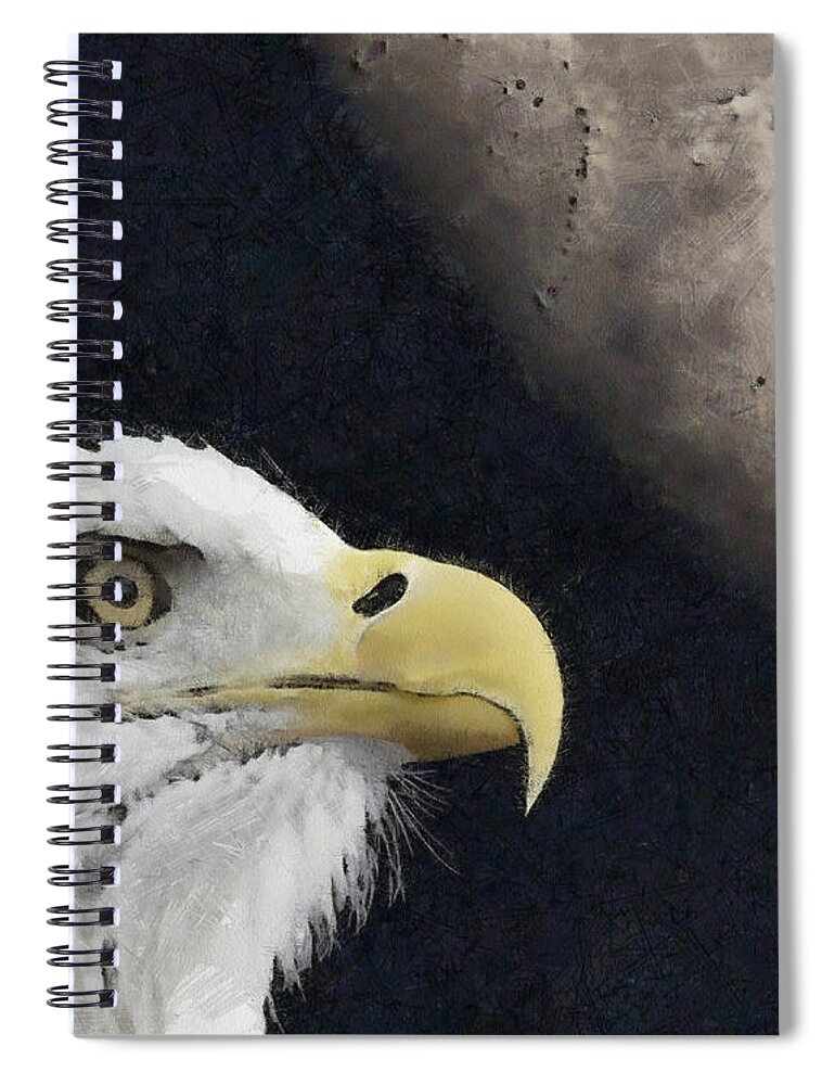 Bald Eagles Spiral Notebook featuring the digital art Eagle and Moon Painterly by Ernest Echols