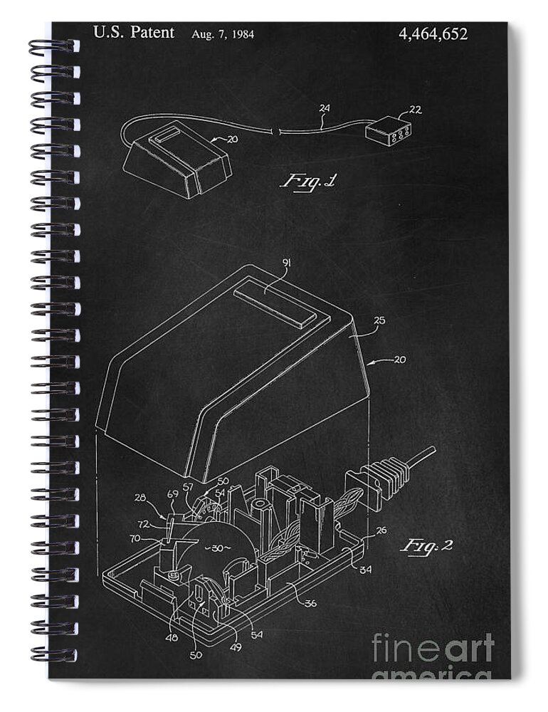 Apple Spiral Notebook featuring the digital art Early Computer Mouse Patent 1984 by Edward Fielding