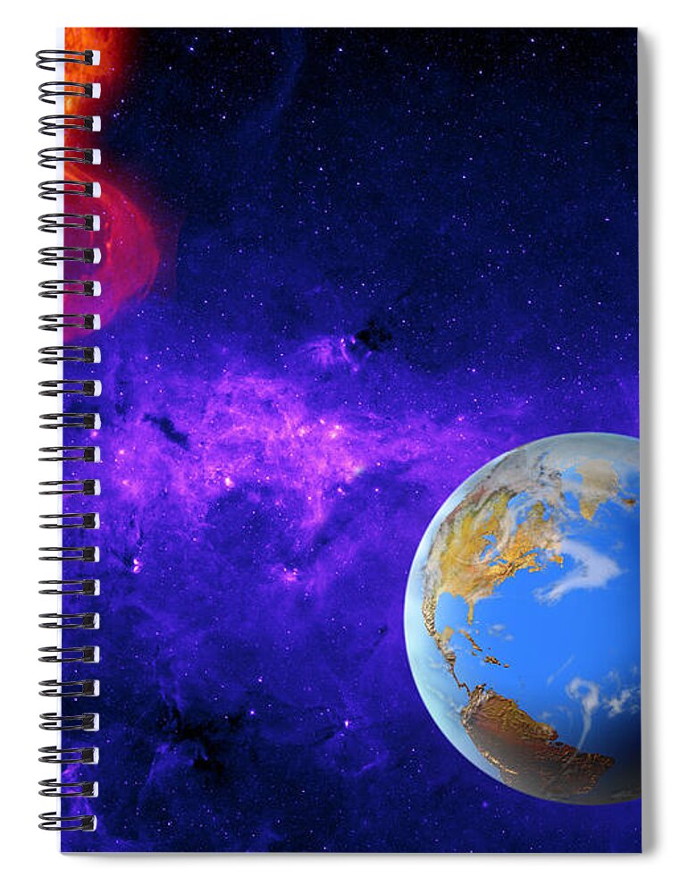 Sun Spiral Notebook featuring the photograph Earth, Moon, And Sun by Mike Agliolo