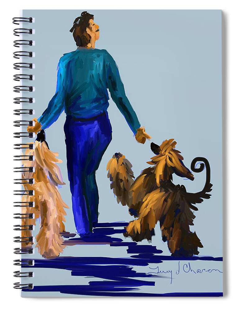 Afghan Hounds Spiral Notebook featuring the painting Eddie Dancing with Dogs by Terry Chacon