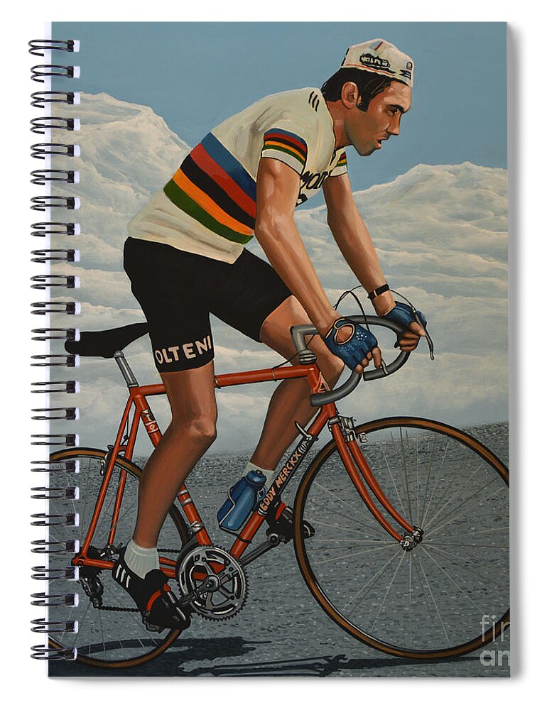 Eddy Merckx Spiral Notebook featuring the painting Eddy Merckx by Paul Meijering