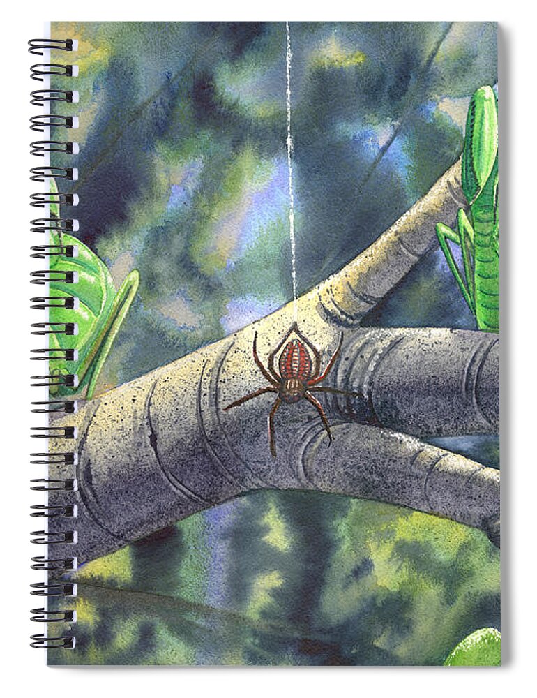 Mantis Spiral Notebook featuring the painting EEK by Catherine G McElroy