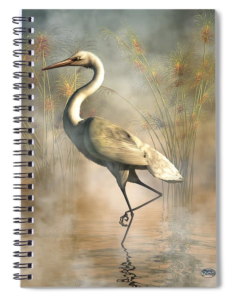 Egret Spiral Notebook featuring the digital art Egret by Daniel Eskridge