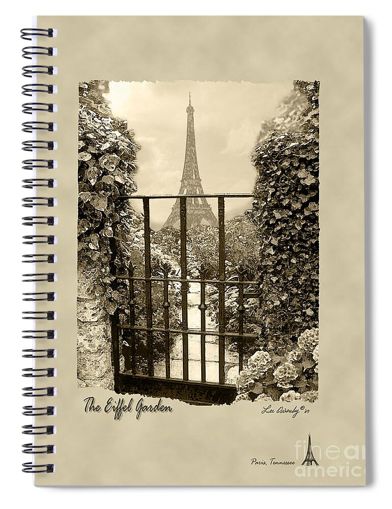 Eiffel Tower Spiral Notebook featuring the photograph Eiffel Garden Sepia by Lee Owenby