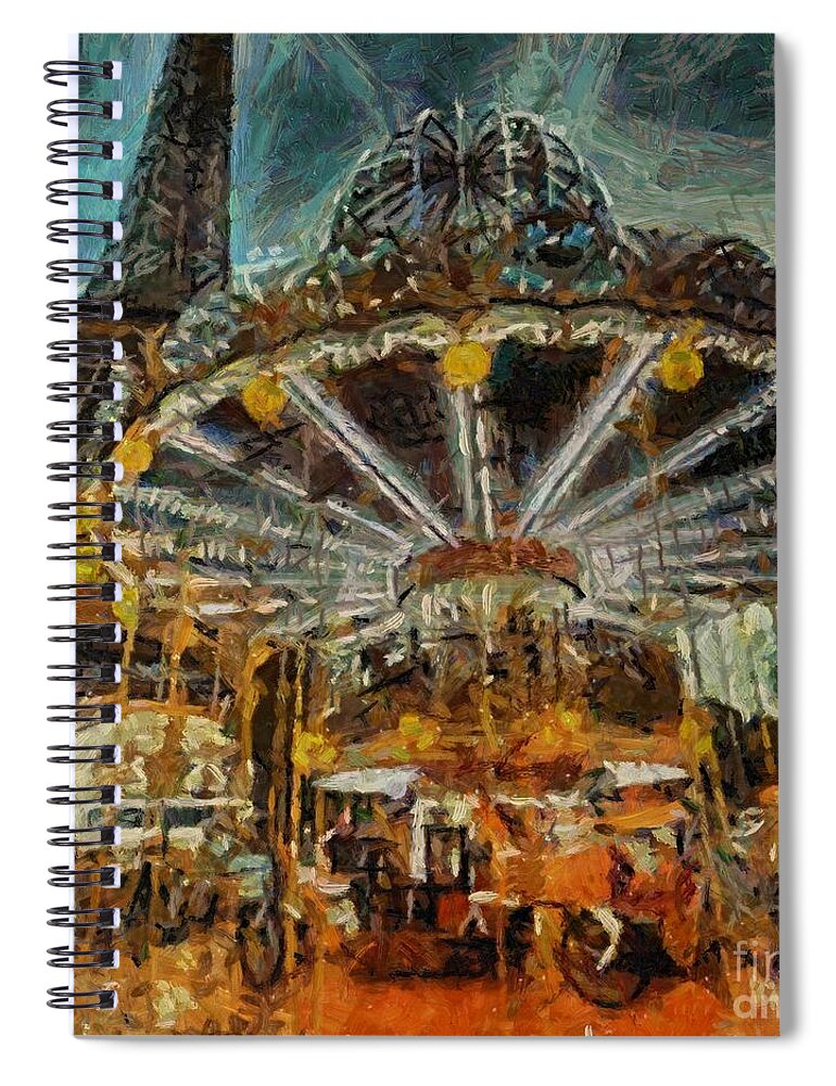 Eiffel Tower Spiral Notebook featuring the painting Eiffel Tower Carousel by Dragica Micki Fortuna