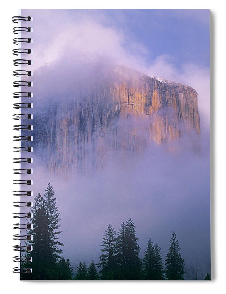North America Spiral Notebook featuring the photograph El Capitan In Fog Yosemite National Park California by Dave Welling