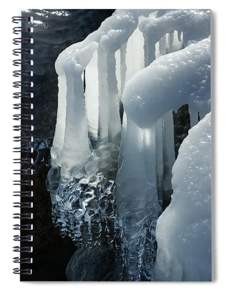 Icicle Spiral Notebook featuring the photograph Elegant Christmas Ornaments From Mother Nature by Georgia Mizuleva