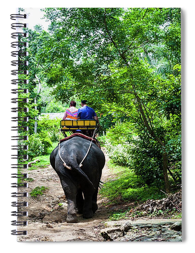 Working Animal Spiral Notebook featuring the photograph Elephant Ride, Phuket, Thailand by John Harper