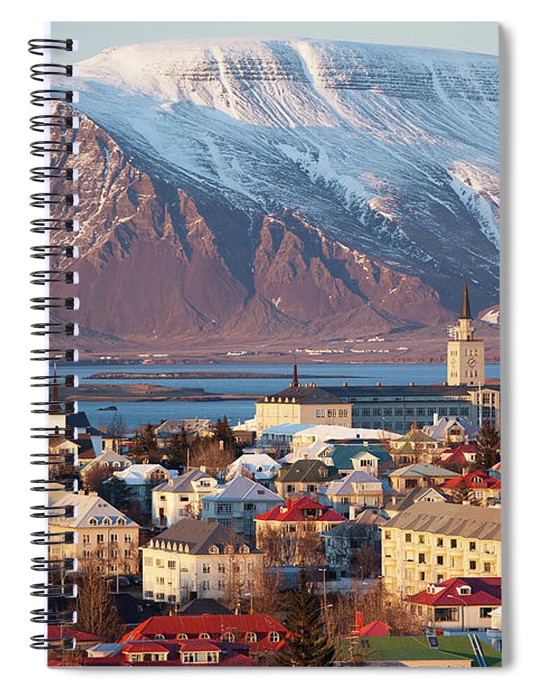 Snow Spiral Notebook featuring the photograph Elevated View Over Reykjavik, Iceland by Travelpix Ltd