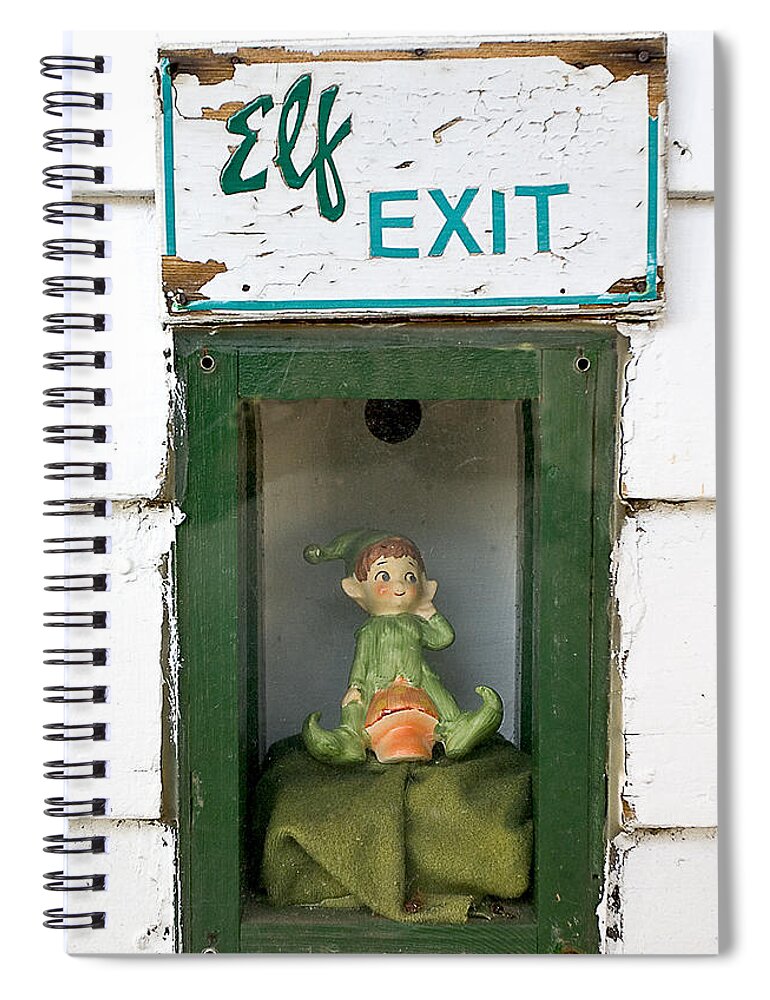 Humor Spiral Notebook featuring the photograph elf exit, Dubuque, Iowa by Steven Ralser