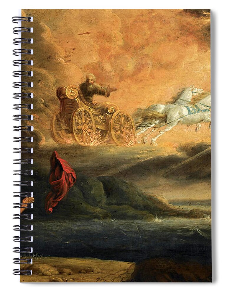 Pieter Symonsz Potter Spiral Notebook featuring the painting Elijah taken up into Heaven in the Chariot of Fire by Pieter Symonsz Potter
