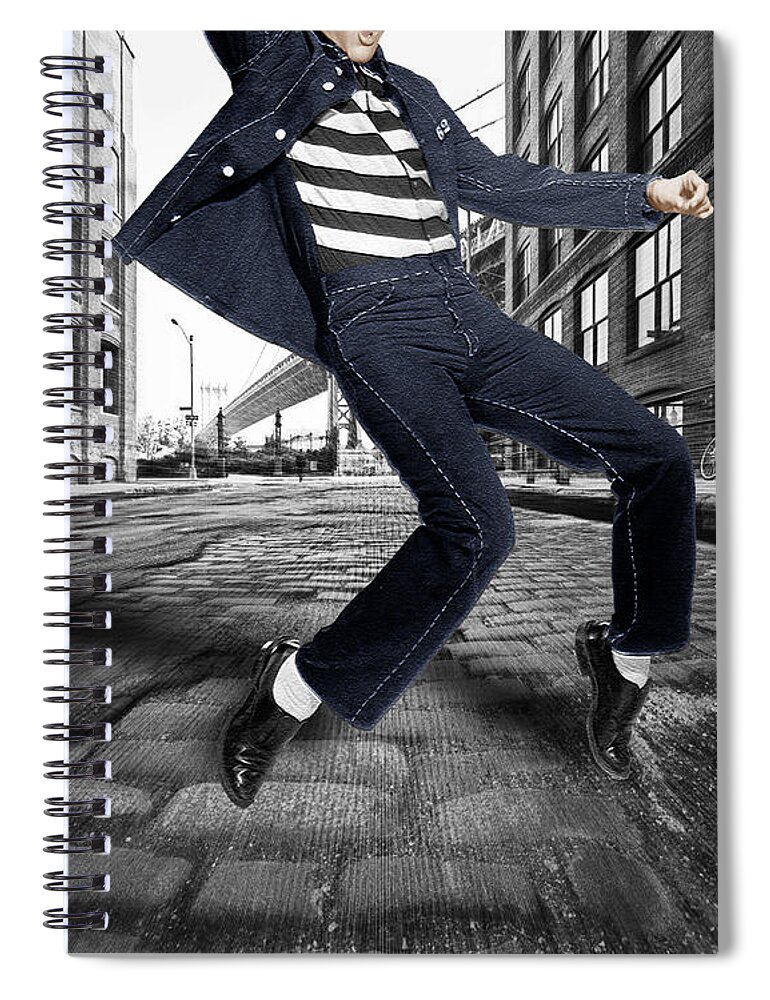 Elvis Presley Spiral Notebook featuring the photograph Elvis Presley In New York City Street by Tony Rubino