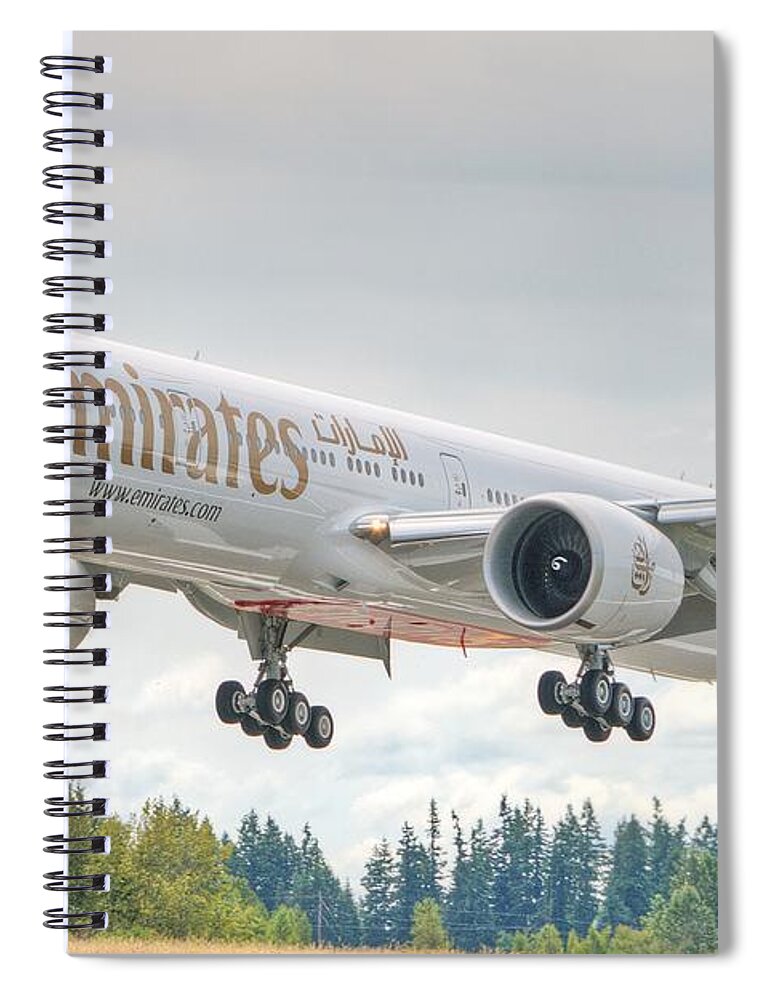 Boeing Spiral Notebook featuring the photograph Emirates 777 by Jeff Cook