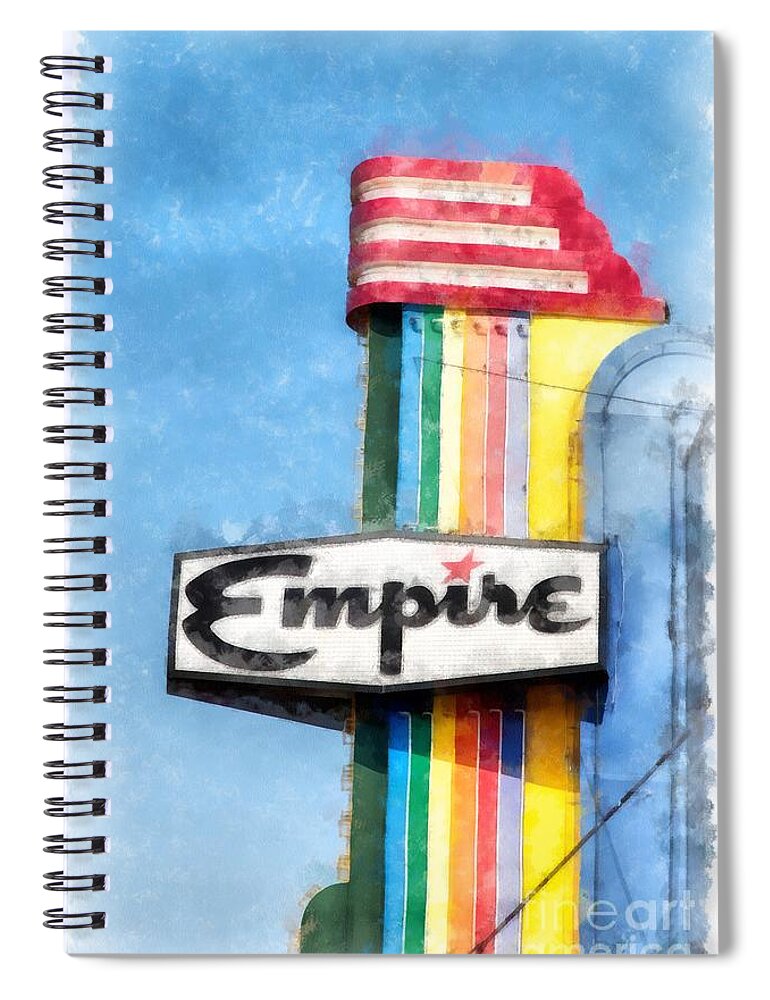 Neon Spiral Notebook featuring the photograph Empire Movie Theater Neon Sign by Edward Fielding