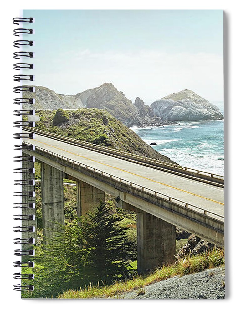 Scenics Spiral Notebook featuring the photograph Empty Bridge Overlooking The Sea by James O'neil