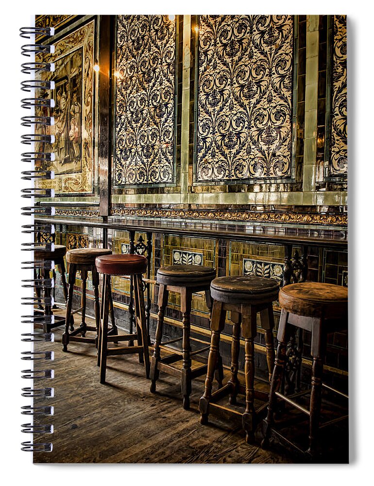 Barstools Spiral Notebook featuring the photograph Empty Pub by Heather Applegate