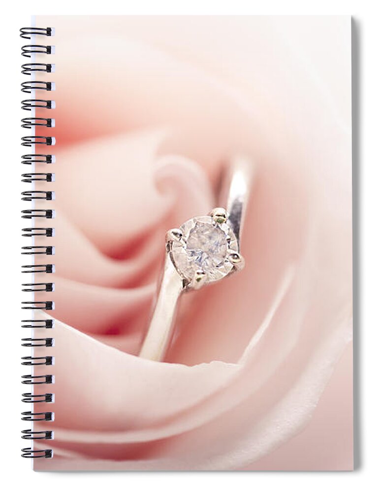 Ring Spiral Notebook featuring the photograph Engagement ring in pink rose by Jelena Jovanovic
