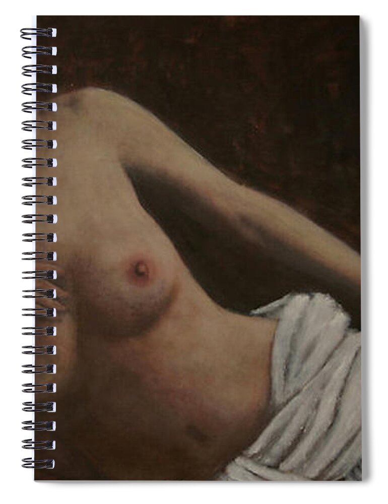 Beautiful Spiral Notebook featuring the painting Enigmatic Model by Jarmo Korhonen aka Jarko