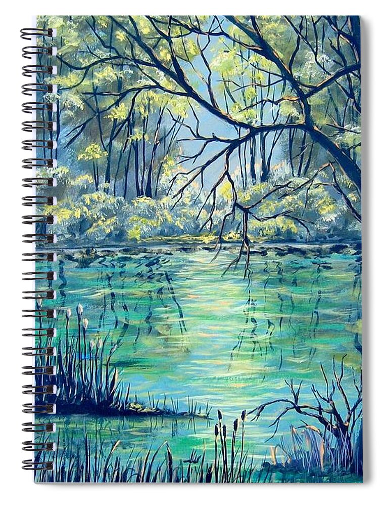Trees Spiral Notebook featuring the painting Evening at the Bayou by Suzanne Theis