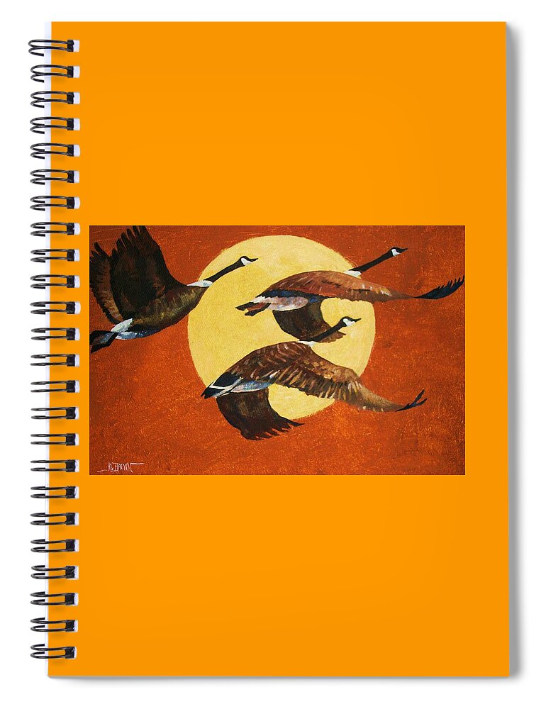 Canada Geese Spiral Notebook featuring the painting Soaring Migration by Al Brown