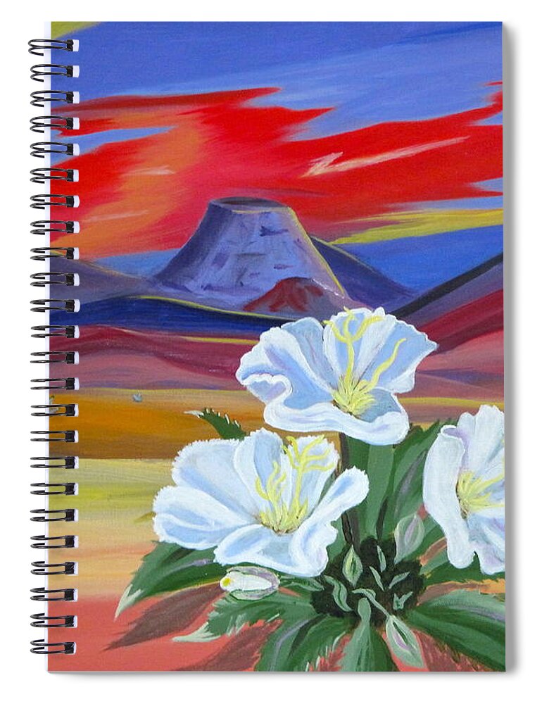 Desert Landscape Spiral Notebook featuring the painting Evening Primrose by Phyllis Kaltenbach