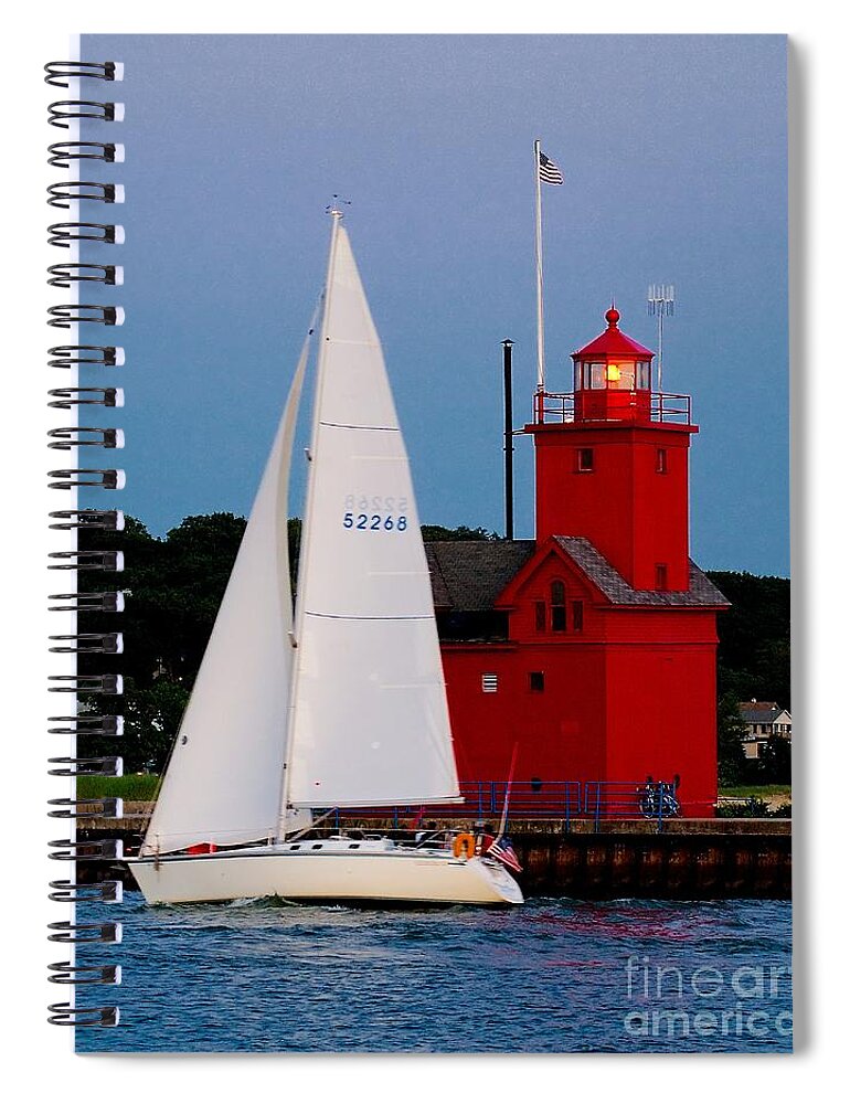 Lighthouse Spiral Notebook featuring the photograph Evening Sail at Holland Light by Nick Zelinsky Jr