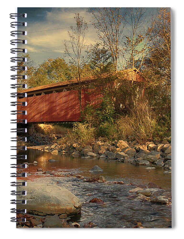 Cvnp Spiral Notebook featuring the photograph Everett Rd Summit County Ohio Covered Bridge Fall by Jack R Perry