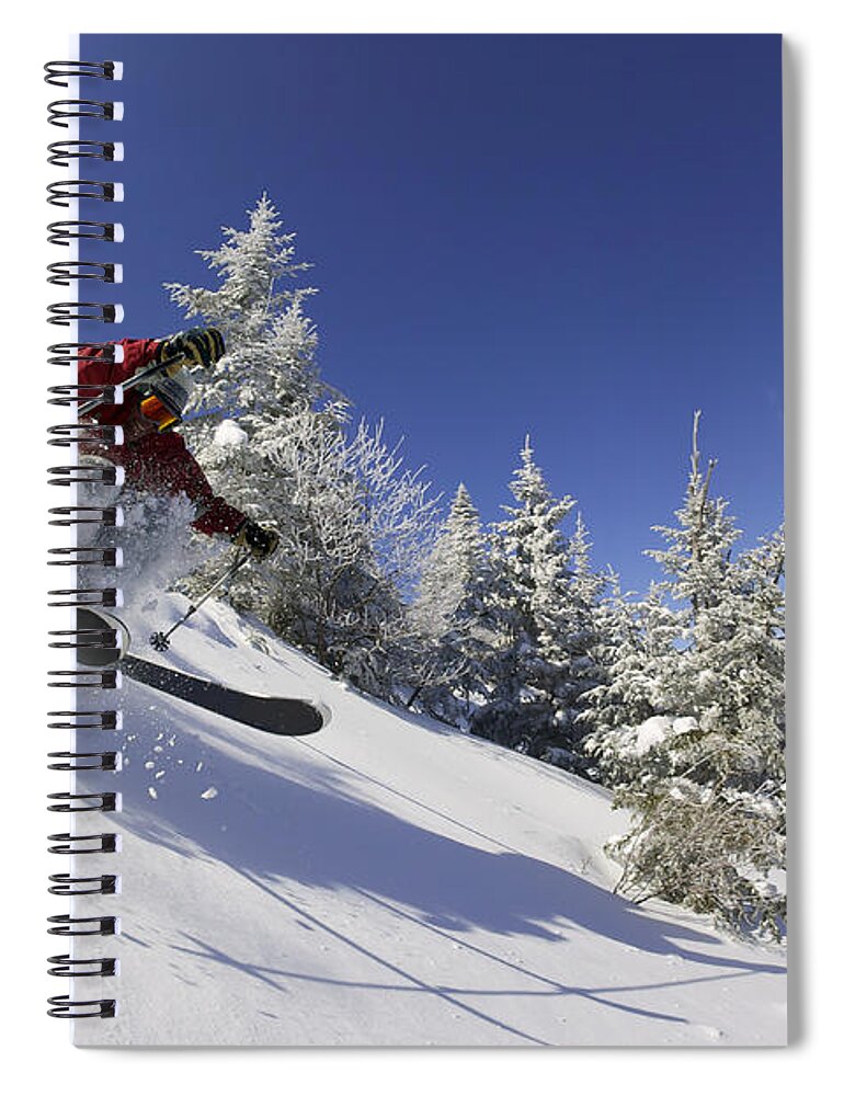 Mt. Mansfield Spiral Notebook featuring the photograph Expert skier on a sunny day in Stowe VT USA by Don Landwehrle