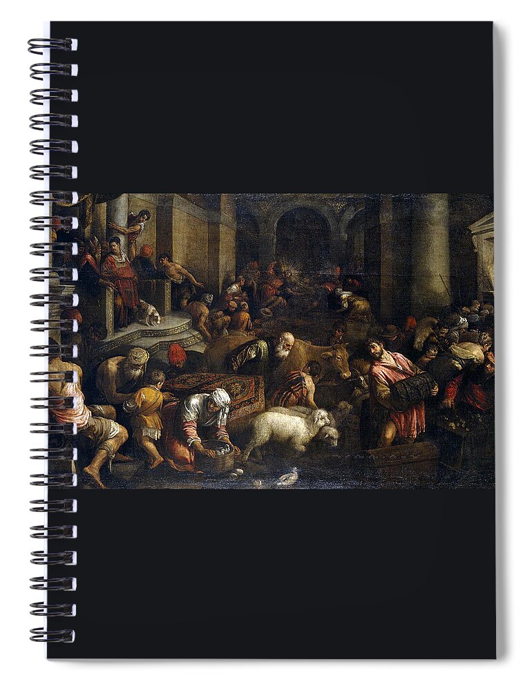 Jacopo Bassano Spiral Notebook featuring the painting Expulsion of merchants from the temple by Jacopo Bassano