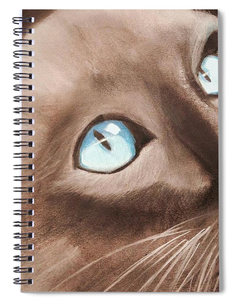 Cat Spiral Notebook featuring the pastel Eyeing the Canary by Renee Michelle Wenker