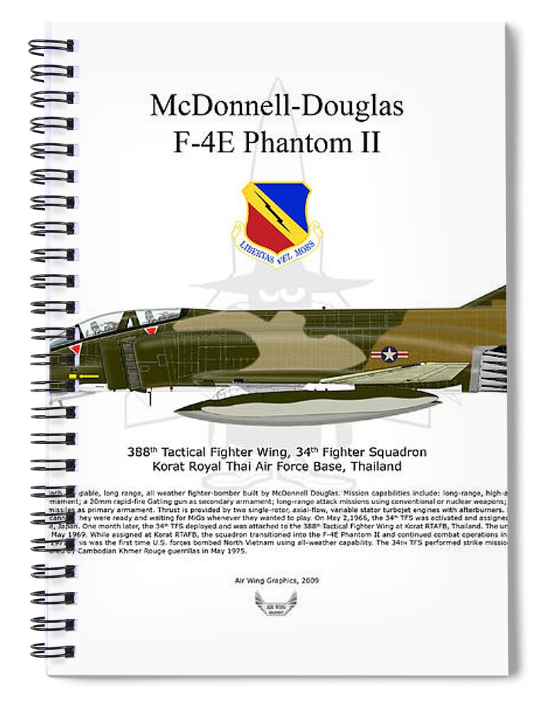 Mcdonnell Douglas Spiral Notebook featuring the digital art F-4E Phantom II by Arthur Eggers