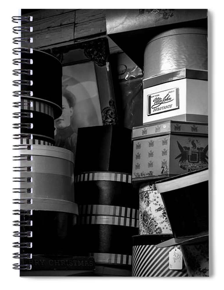 Hat Box Spiral Notebook featuring the photograph Face Behind The Hat Boxes by Bob Orsillo