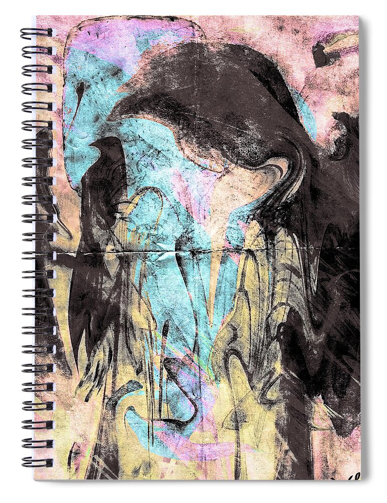 Faceless Girl Spiral Notebook featuring the digital art Faceless girl with her crow by Linda Sannuti