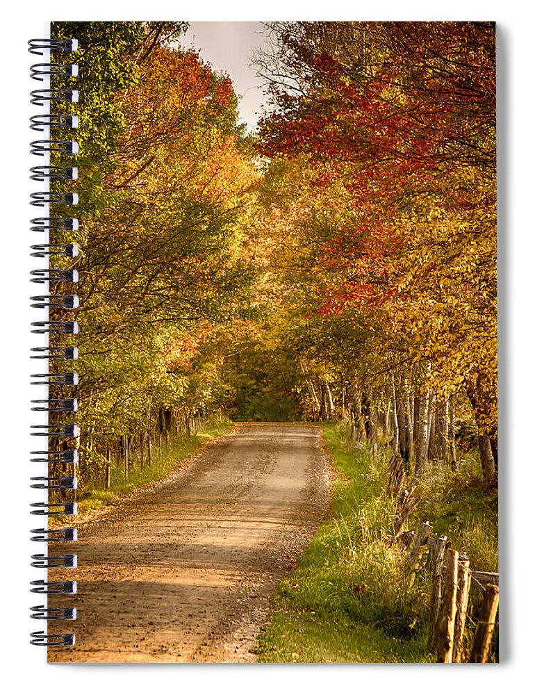 Autumn Foliage New England Spiral Notebook featuring the photograph Fall color along a Peacham Vermont backroad by Jeff Folger