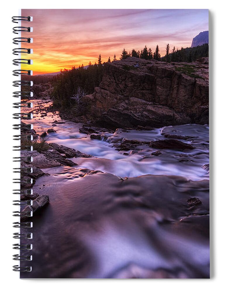 Swiftcurrent Falls Spiral Notebook featuring the photograph Falls at first light by Mark Kiver