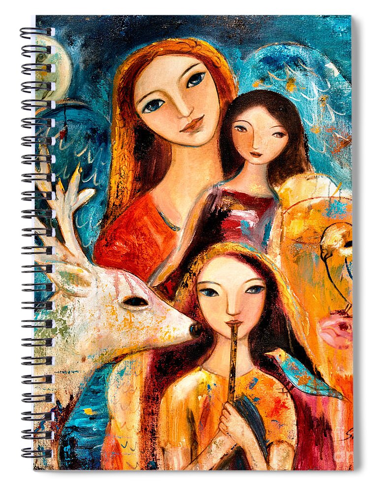 Mother And Child Spiral Notebook featuring the painting Family with Reindeer by Shijun Munns