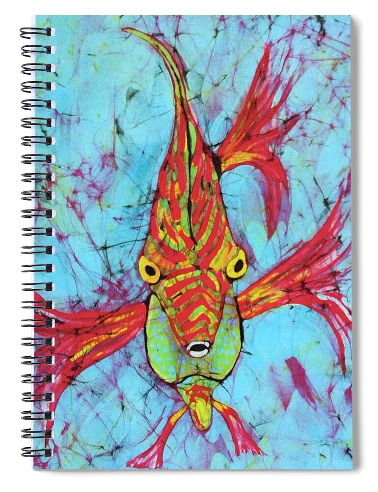 Fine Art Batik. Original Textile Spiral Notebook featuring the tapestry - textile Fantasy Fish by Kay Shaffer