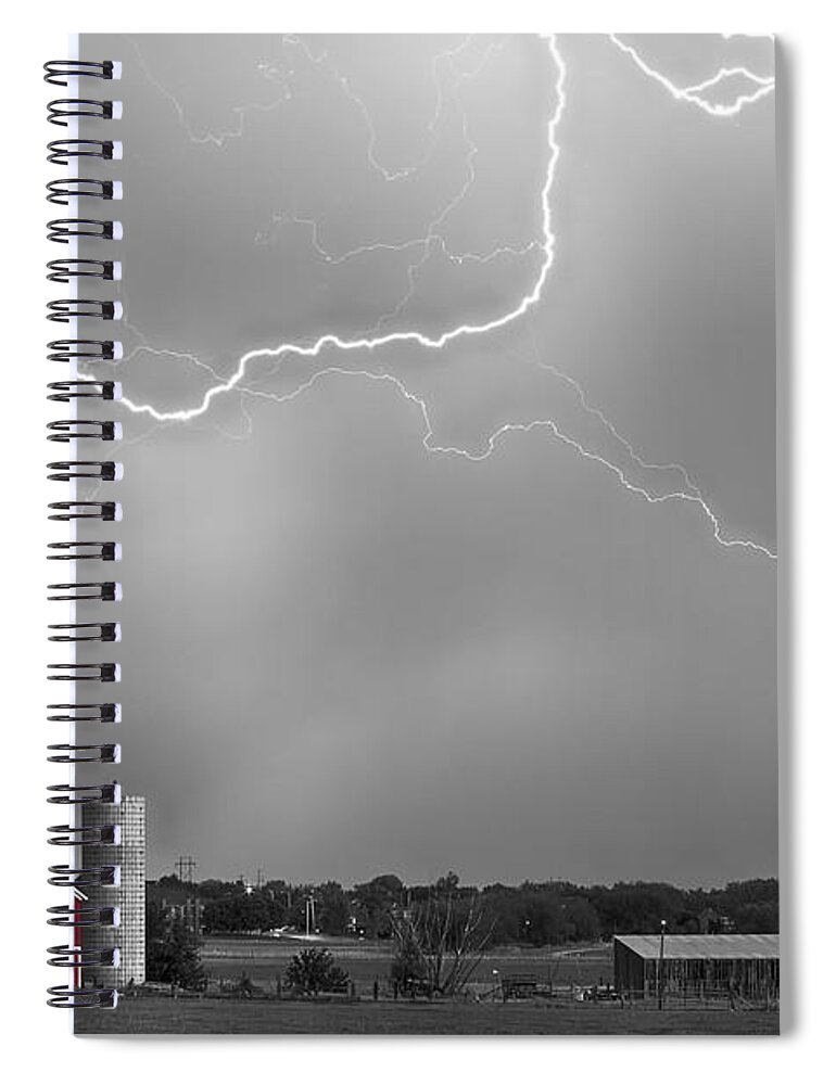 Lightning Spiral Notebook featuring the photograph Farm Storm HDR BWSC by James BO Insogna