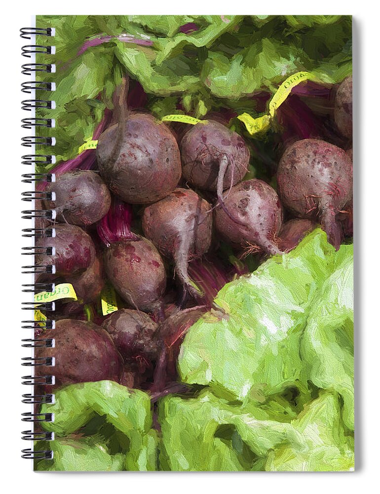 Farmers Spiral Notebook featuring the digital art Farmers Market Beets and Greens Square by Carol Leigh