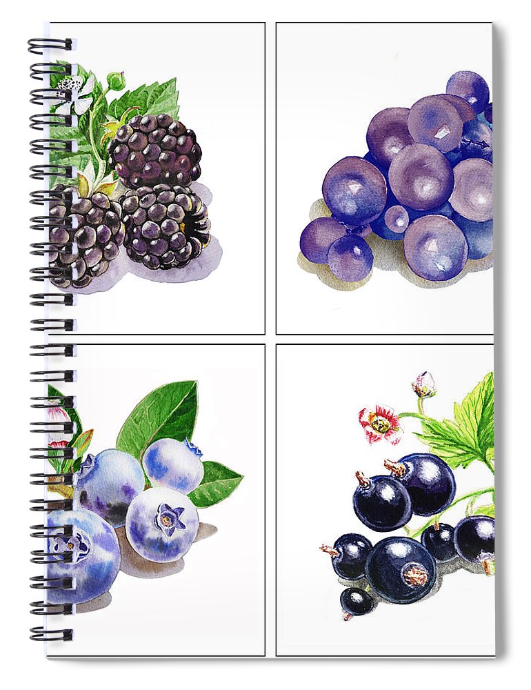 Blackberry Spiral Notebook featuring the painting Farmers Market Gifts Black And Blue Vitamins by Irina Sztukowski