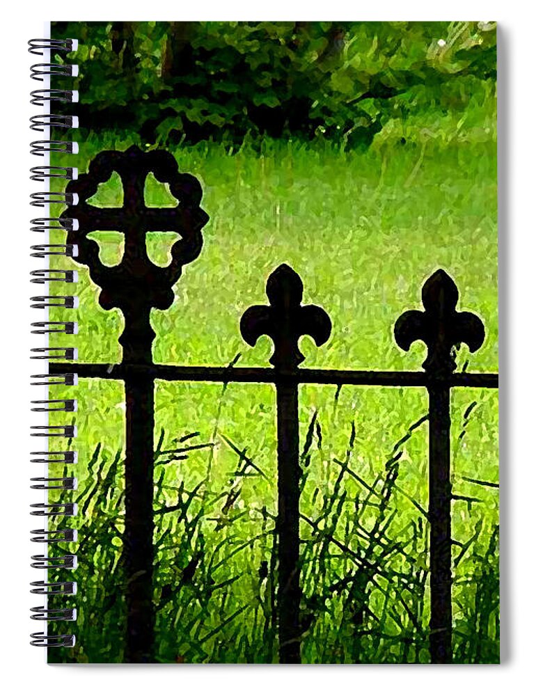 Street Art Spiral Notebook featuring the mixed media Fence and Cross by Art MacKay