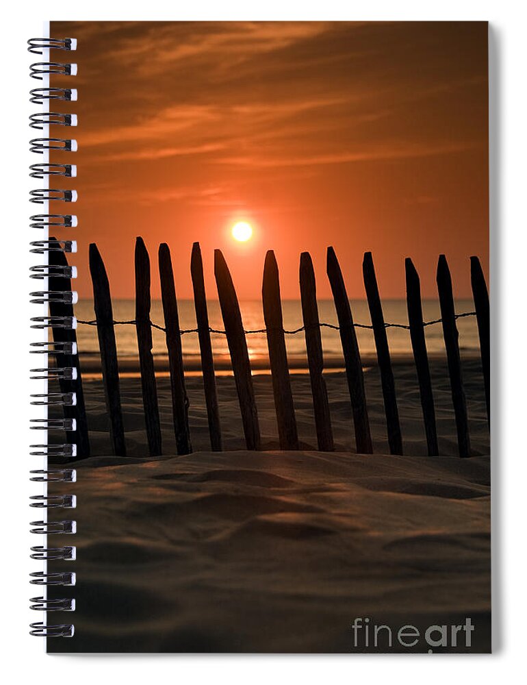 Beach Spiral Notebook featuring the photograph Fence at Sunset by David Lichtneker