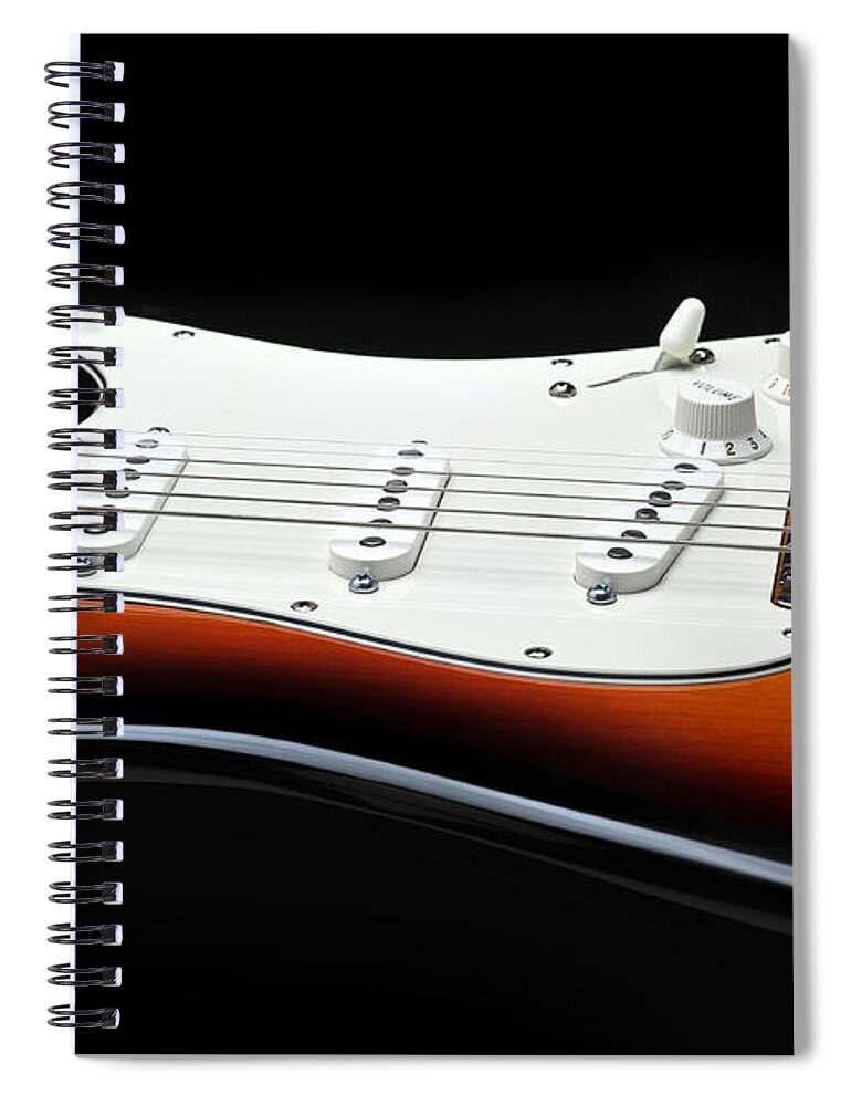 Guitar Spiral Notebook featuring the photograph Fender Stratocaster Guitar on Black Background by Todd Aaron