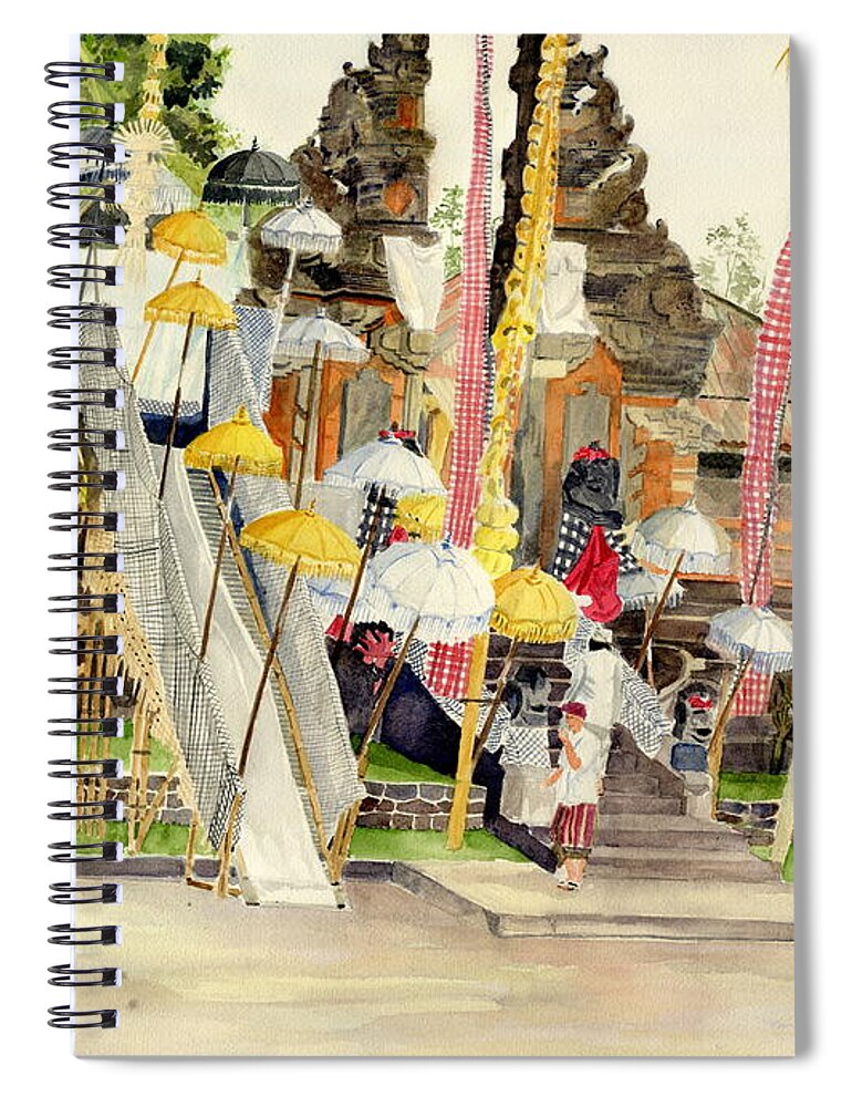 Festival At Pacung Bali Indonesia Spiral Notebook featuring the painting Festival Hindu Ceremony by Melly Terpening