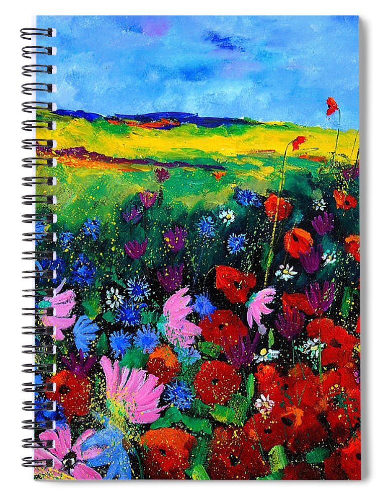 Poppies Spiral Notebook featuring the painting Field flowers by Pol Ledent