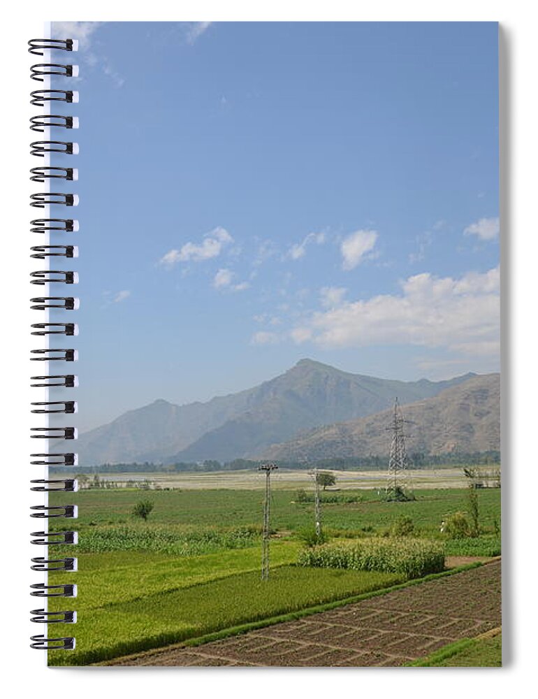 Mountains Spiral Notebook featuring the photograph Fields mountains sky and a river Swat Valley Pakistan by Imran Ahmed